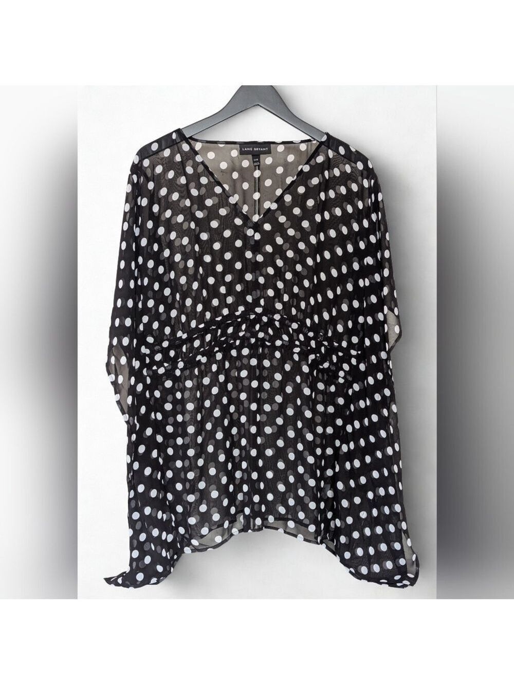 Lane Bryant Black White Polka Dot V-Neck Top Size 14/16